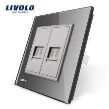 Livolo Painel De Vidro De Cristal Cinzento, 2 Gangues Tomada De Telefone / Tomada VL-C791T-15